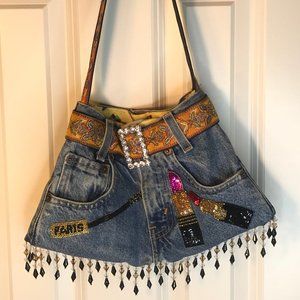 Handmade Levi Jean Hand Bag with Glamour Appliques
